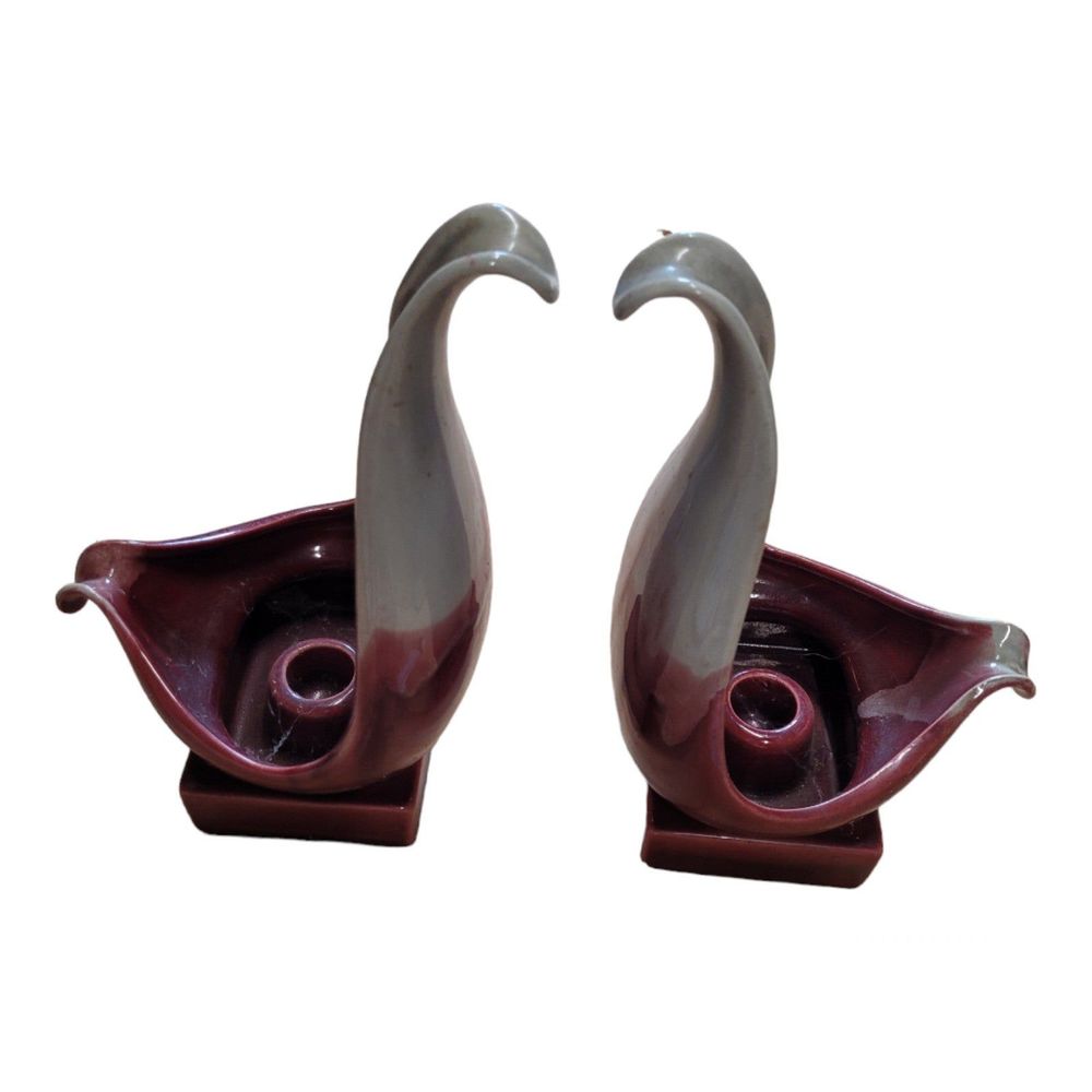 VINTAGE Red Wing 1953 Candlestick Holders Glazed red